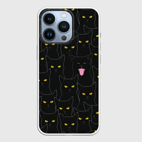 Чехол для iPhone 13 Pro с принтом Чёрные коты в Новосибирске,  |  | black | cat | eyes | halloween | kitten | look | magic | muzzle | mysticism | witch | witchcraft | yellow | ведьма | взгляд | глаза | желтый | колдовство | кот | котёнок | котик | кошачья | магия | мистика | хэллоуин | черный