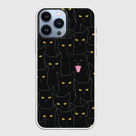 Чехол для iPhone 13 Pro Max с принтом Чёрные коты в Новосибирске,  |  | black | cat | eyes | halloween | kitten | look | magic | muzzle | mysticism | witch | witchcraft | yellow | ведьма | взгляд | глаза | желтый | колдовство | кот | котёнок | котик | кошачья | магия | мистика | хэллоуин | черный