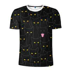 Мужская футболка 3D спортивная с принтом Чёрные коты в Новосибирске, 100% полиэстер с улучшенными характеристиками | приталенный силуэт, круглая горловина, широкие плечи, сужается к линии бедра | Тематика изображения на принте: black | cat | eyes | halloween | kitten | look | magic | muzzle | mysticism | witch | witchcraft | yellow | ведьма | взгляд | глаза | желтый | колдовство | кот | котёнок | котик | кошачья | магия | мистика | хэллоуин | черный