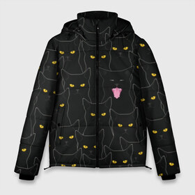 Мужская зимняя куртка 3D с принтом Чёрные коты в Новосибирске, верх — 100% полиэстер; подкладка — 100% полиэстер; утеплитель — 100% полиэстер | длина ниже бедра, свободный силуэт Оверсайз. Есть воротник-стойка, отстегивающийся капюшон и ветрозащитная планка. 

Боковые карманы с листочкой на кнопках и внутренний карман на молнии. | Тематика изображения на принте: black | cat | eyes | halloween | kitten | look | magic | muzzle | mysticism | witch | witchcraft | yellow | ведьма | взгляд | глаза | желтый | колдовство | кот | котёнок | котик | кошачья | магия | мистика | хэллоуин | черный