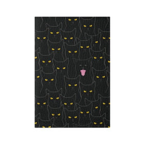 Обложка для паспорта матовая кожа с принтом Чёрные коты в Новосибирске, натуральная матовая кожа | размер 19,3 х 13,7 см; прозрачные пластиковые крепления | Тематика изображения на принте: black | cat | eyes | halloween | kitten | look | magic | muzzle | mysticism | witch | witchcraft | yellow | ведьма | взгляд | глаза | желтый | колдовство | кот | котёнок | котик | кошачья | магия | мистика | хэллоуин | черный