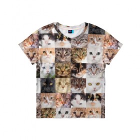 Детская футболка 3D с принтом Кошачий коллаж в Новосибирске, 100% гипоаллергенный полиэфир | прямой крой, круглый вырез горловины, длина до линии бедер, чуть спущенное плечо, ткань немного тянется | breed | cat | cats | collage | eyes | fluffy | funny | kitten | look | meow | mustache | muzzle | photo | squares | взгляд | глаза | квадраты | коллаж | кот | котёнок | котики | кошка | мяу | порода | прикольный | пушистый | усы | фото