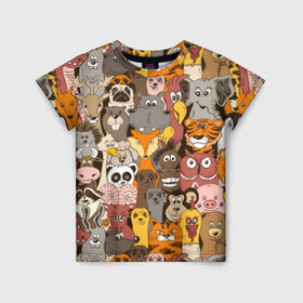 Детская футболка 3D с принтом Прикольные зверушки в Новосибирске, 100% гипоаллергенный полиэфир | прямой крой, круглый вырез горловины, длина до линии бедер, чуть спущенное плечо, ткань немного тянется | Тематика изображения на принте: bear | cat | dinosaur | dog | elephant | giraffe | monkey | owl | panda | penguin | pig | tiger | баран | бегемот | белка | динозавр | животное | жираф | заяц | звери | зверушки | кот | лев | лиса | лошадь | медведь | олень | осел | панда | петух