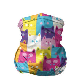Бандана-труба 3D с принтом Разноцветные котики в Новосибирске, 100% полиэстер, ткань с особыми свойствами — Activecool | плотность 150‒180 г/м2; хорошо тянется, но сохраняет форму | blue | cat | colorful | cool | cute | funny | kitten | orange | paws | pink | purple | smile | tail | torso | white | yellow | белый | желтый | забавный | кот | котёнок | котик | котэ | кошка | лапы | милый | оранжевый | прикольный | разноцветны