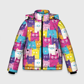 Зимняя куртка для мальчиков 3D с принтом Разноцветные котики в Новосибирске, ткань верха — 100% полиэстер; подклад — 100% полиэстер, утеплитель — 100% полиэстер | длина ниже бедра, удлиненная спинка, воротник стойка и отстегивающийся капюшон. Есть боковые карманы с листочкой на кнопках, утяжки по низу изделия и внутренний карман на молнии. 

Предусмотрены светоотражающий принт на спинке, радужный светоотражающий элемент на пуллере молнии и на резинке для утяжки | blue | cat | colorful | cool | cute | funny | kitten | orange | paws | pink | purple | smile | tail | torso | white | yellow | белый | желтый | забавный | кот | котёнок | котик | котэ | кошка | лапы | милый | оранжевый | прикольный | разноцветны