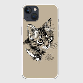 Чехол для iPhone 13 с принтом Best friend в Новосибирске,  |  | attractive face | cat | collar | cute | drawing | funny | kitten | mustache | touching | забавный | кот | котёнок | милый | ошейник | рисунок | трогательный | усы