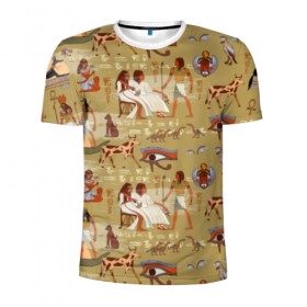 Мужская футболка 3D спортивная с принтом Египетские Боги в Новосибирске, 100% полиэстер с улучшенными характеристиками | приталенный силуэт, круглая горловина, широкие плечи, сужается к линии бедра | beetle | boat | cat | cow | egypt | eye | falcon | gods | hieroglyph | osiris | papyrus | pharaoh | ra | river | scarab | styx | боги | глаз | египет | жук | иероглиф | корова | кот | лодка | око | осирис | папирус | ра | река | скарабей | сокол | стикс |