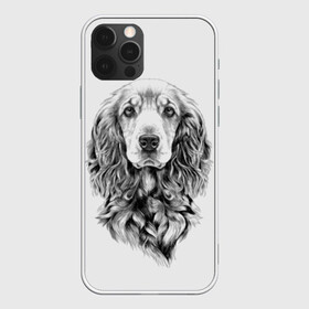Чехол для iPhone 12 Pro с принтом Кокер спаниель в Новосибирске, силикон | область печати: задняя сторона чехла, без боковых панелей | animal | black | breed | cocker spaniel | cool | dog | eyes | interesting | look | muzzle | white | wool | белый | взгляд | глаза | животное | интересный | кокер спаниель | пёс | порода | прикольный | псина | собака | собакен | черный | шерсть