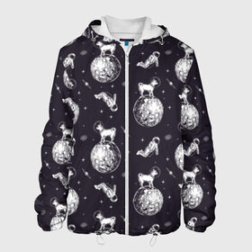 Мужская куртка 3D с принтом Собаки - астронавты в Новосибирске, ткань верха — 100% полиэстер, подклад — флис | прямой крой, подол и капюшон оформлены резинкой с фиксаторами, два кармана без застежек по бокам, один большой потайной карман на груди. Карман на груди застегивается на липучку | Тематика изображения на принте: astronaut | black | breed | chihuahua | dog | flight | galaxy | helmet | planet | space | spacesuit | white | астронавт | белый | галактика | космос | пёс | планета | полёт | порода | скафандр | собака | черный | чихуахуа | шлем