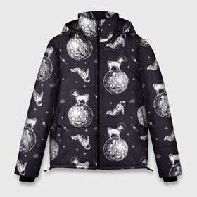 Мужская зимняя куртка 3D с принтом Собаки - астронавты в Новосибирске, верх — 100% полиэстер; подкладка — 100% полиэстер; утеплитель — 100% полиэстер | длина ниже бедра, свободный силуэт Оверсайз. Есть воротник-стойка, отстегивающийся капюшон и ветрозащитная планка. 

Боковые карманы с листочкой на кнопках и внутренний карман на молнии. | Тематика изображения на принте: astronaut | black | breed | chihuahua | dog | flight | galaxy | helmet | planet | space | spacesuit | white | астронавт | белый | галактика | космос | пёс | планета | полёт | порода | скафандр | собака | черный | чихуахуа | шлем
