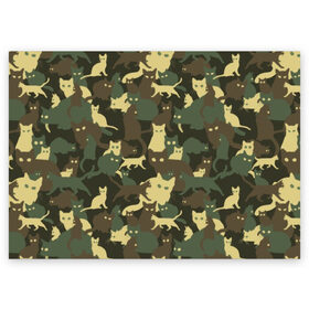 Поздравительная открытка с принтом Кошачий камуфляж в Новосибирске, 100% бумага | плотность бумаги 280 г/м2, матовая, на обратной стороне линовка и место для марки
 | Тематика изображения на принте: animal | camouflage | cat | funny | green | khaki | marsh | silhouette | болотный | животное | забавный | зеленый | камуфляж | кот | котик | силуэт | хаки