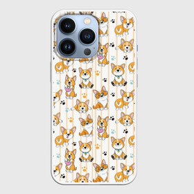 Чехол для iPhone 13 Pro с принтом Вельш корги пемброк в Новосибирске,  |  | animal | attractive face | breed | childish | cool | corgi | cute | dog | drawing | funny | paws | red | traces | white | yellow | белый | детский | желтый | животное | забавный | корги | круто | лапы | милый | пёс | порода | рисунок | рыжий | 