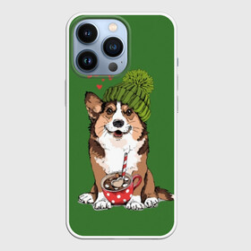 Чехол для iPhone 13 Pro с принтом Love is sweet в Новосибирске,  |  | animal | breed | brown | corgi | cute | dog | funny | green | hat | heart | slogan | text | white | белый | животное | забавный | зеленый | корги | коричневый | милый | пёс | порода | сердце | слоган | собака | текст | шапка