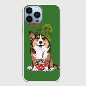 Чехол для iPhone 13 Pro Max с принтом Love is sweet в Новосибирске,  |  | animal | breed | brown | corgi | cute | dog | funny | green | hat | heart | slogan | text | white | белый | животное | забавный | зеленый | корги | коричневый | милый | пёс | порода | сердце | слоган | собака | текст | шапка