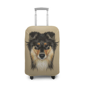 Чехол для чемодана 3D с принтом Sheltie в Новосибирске, 86% полиэфир, 14% спандекс | двустороннее нанесение принта, прорези для ручек и колес | animal | black | breed | brown | cute | dog | drawing | eyes | kind | look | muzzle | portrait | red | взгляд | глаза | добрый | животное | коричневый | милый | пёс | порода | портрет | рисунок | рыжий | собака | черный | шелти