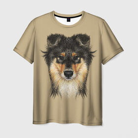 Мужская футболка 3D с принтом Sheltie в Новосибирске, 100% полиэфир | прямой крой, круглый вырез горловины, длина до линии бедер | animal | black | breed | brown | cute | dog | drawing | eyes | kind | look | muzzle | portrait | red | взгляд | глаза | добрый | животное | коричневый | милый | пёс | порода | портрет | рисунок | рыжий | собака | черный | шелти