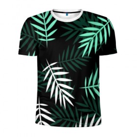 Мужская футболка 3D спортивная с принтом Листья пальмы. в Новосибирске, 100% полиэстер с улучшенными характеристиками | приталенный силуэт, круглая горловина, широкие плечи, сужается к линии бедра | 3d | green | leaves | magic | pattern | tekstura | white | белые | зеленые | листья | текстура | узор