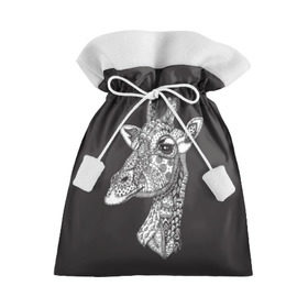 Подарочный 3D мешок с принтом Жираф в Новосибирске, 100% полиэстер | Размер: 29*39 см | animal | black | drawing | ethnic | eyes | giraffe | look | muzzle | pattern | safari | white | zendudl | белый | взгляд | глаза | животное | жираф | зендудл | рисунок | сафари | узор | черный | этнический