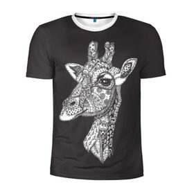 Мужская футболка 3D спортивная с принтом Жираф в Новосибирске, 100% полиэстер с улучшенными характеристиками | приталенный силуэт, круглая горловина, широкие плечи, сужается к линии бедра | Тематика изображения на принте: animal | black | drawing | ethnic | eyes | giraffe | look | muzzle | pattern | safari | white | zendudl | белый | взгляд | глаза | животное | жираф | зендудл | рисунок | сафари | узор | черный | этнический