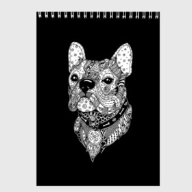 Скетчбук с принтом Бульдог в Новосибирске, 100% бумага
 | 48 листов, плотность листов — 100 г/м2, плотность картонной обложки — 250 г/м2. Листы скреплены сверху удобной пружинной спиралью | animal | black | bone | breed | bulldog | collar | dog | drawing | ethnic | eyes | look | muzzle | pattern | white | zendudl | белый | бульдог | взгляд | глаза | животное | зендудл | кость | ошейник | пёс | порода | рисунок | собака | узор | черны