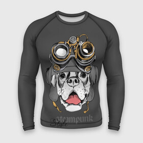 Мужской рашгард 3D с принтом Steampunk Style в Новосибирске,  |  | animal | boxer | breed | dog | gray | headset | muzzle | steampunk | style | tank | white | yellow | белый | боксёр | желтый | животное | очки | порода | серый | собака | стиль | стимпанк | танковый | шлемофон