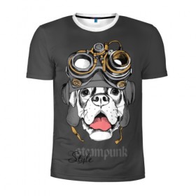 Мужская футболка 3D спортивная с принтом Steampunk Style в Новосибирске, 100% полиэстер с улучшенными характеристиками | приталенный силуэт, круглая горловина, широкие плечи, сужается к линии бедра | animal | boxer | breed | dog | gray | headset | muzzle | steampunk | style | tank | white | yellow | белый | боксёр | желтый | животное | очки | порода | серый | собака | стиль | стимпанк | танковый | шлемофон