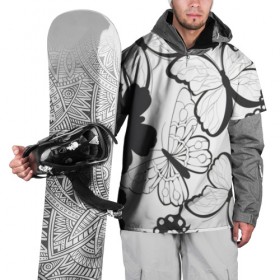 Накидка на куртку 3D с принтом Бабочки (Black-White). в Новосибирске, 100% полиэстер |  | Тематика изображения на принте: 3d | black white | tekstura | бабочки | текстура | узор | черно белий