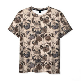 Мужская футболка 3D с принтом Мопсы в Новосибирске, 100% полиэфир | прямой крой, круглый вырез горловины, длина до линии бедер | animal | attractive face | breed | cute | dog | eyes | funny | look | pug | puppy | взгляд | глаза | животное | забавный | милый | мопс | порода | собака | щенок
