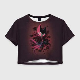 Женская футболка Cropp-top с принтом Hollow Knight в Новосибирске, 100% полиэстер | круглая горловина, длина футболки до линии талии, рукава с отворотами | hollow knight | детская | для детей | игра | компьютерная игра | королевство | рыцарь | темный рыцарь | холлов кнайт | экшен
