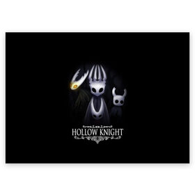 Поздравительная открытка с принтом Hollow Knight в Новосибирске, 100% бумага | плотность бумаги 280 г/м2, матовая, на обратной стороне линовка и место для марки
 | Тематика изображения на принте: hollow knight | детская | для детей | игра | компьютерная игра | королевство | рыцарь | темный рыцарь | холлов кнайт | экшен