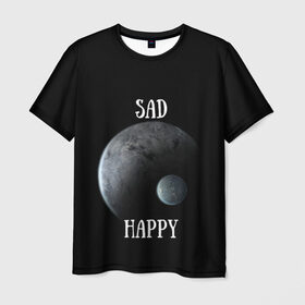 Мужская футболка 3D с принтом Sad Happy в Новосибирске, 100% полиэфир | прямой крой, круглый вырез горловины, длина до линии бедер | Тематика изображения на принте: jesus | rap | грустный | джизус | джизус возрождение | джизус рэпер | джизус ты ювелир | мерч | музыка | реп | рэп | счастливый