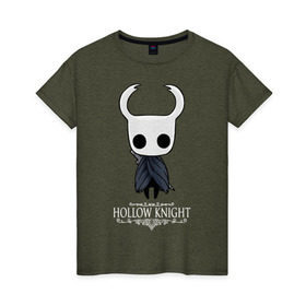 Женская футболка хлопок с принтом Hollow Knight в Новосибирске, 100% хлопок | прямой крой, круглый вырез горловины, длина до линии бедер, слегка спущенное плечо | hallownest | hollow knight | the knight | игры | компьютерная игра | реймер | рыцарь