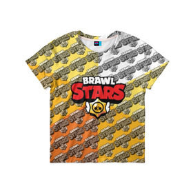 Детская футболка 3D с принтом Brawl Stars. в Новосибирске, 100% гипоаллергенный полиэфир | прямой крой, круглый вырез горловины, длина до линии бедер, чуть спущенное плечо, ткань немного тянется | 3d | brawl stars | moba | pattern | бравл старс | жанр | игра | лого | логотип | надпись | паттерн | текстура