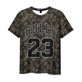 Мужская футболка 3D с принтом Chicago Bulls 23 Camo в Новосибирске, 100% полиэфир | прямой крой, круглый вырез горловины, длина до линии бедер | bulls | camo | chicago | chicago bulls | nba | баскетбол | буллз | камуфляж | нба | спорт | хаки | чикаго | чикаго буллз