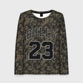 Женский лонгслив 3D с принтом Chicago Bulls 23 Camo в Новосибирске, 100% полиэстер | длинные рукава, круглый вырез горловины, полуприлегающий силуэт | bulls | camo | chicago | chicago bulls | nba | баскетбол | буллз | камуфляж | нба | спорт | хаки | чикаго | чикаго буллз