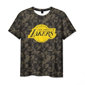 Мужская футболка 3D с принтом Los Angeles Lakers Camo Gold в Новосибирске, 100% полиэфир | прямой крой, круглый вырез горловины, длина до линии бедер | 