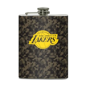 Фляга с принтом Los Angeles Lakers Camo Gold в Новосибирске, металлический корпус | емкость 0,22 л, размер 125 х 94 мм. Виниловая наклейка запечатывается полностью | 