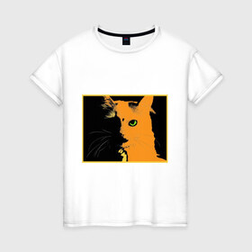 Женская футболка хлопок с принтом кот в Новосибирске, 100% хлопок | прямой крой, круглый вырез горловины, длина до линии бедер, слегка спущенное плечо | белая | кот | котики | коты | кошка | кошки | толстовка
