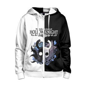 Детская толстовка 3D на молнии с принтом Hollow Knight (Black & White) в Новосибирске, 100% полиэстер |  манжеты и пояс оформлены широкой мягкой резинкой, двухслойный капюшон со шнурком для регулировки, спереди карманы и застежка-молния
 | game | hollow knight | hollow knight godmaster | hollow knight map | hollow knight ps4 | silksong | белый | зот могучий | игра | карта | королевство | метроидвания | полый король | приключения букашек | халлоунест | холлоу кнайт | черный