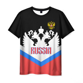 Мужская футболка 3D с принтом HOCKEY RUSSIA в Новосибирске, 100% полиэфир | прямой крой, круглый вырез горловины, длина до линии бедер | hockey | russia | sport | герб | надписи | россия | сборная хоккея | символика | спорт | спортсмен | триколор | форма | хоккей | чемпионат | я русский