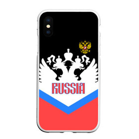 Чехол для iPhone XS Max матовый с принтом HOCKEY RUSSIA в Новосибирске, Силикон | Область печати: задняя сторона чехла, без боковых панелей | hockey | russia | sport | герб | надписи | россия | сборная хоккея | символика | спорт | спортсмен | триколор | форма | хоккей | чемпионат | я русский