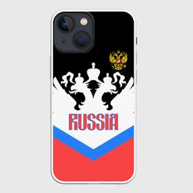 Чехол для iPhone 13 mini с принтом HOCKEY RUSSIA в Новосибирске,  |  | hockey | russia | sport | герб | надписи | россия | сборная хоккея | символика | спорт | спортсмен | триколор | форма | хоккей | чемпионат | я русский