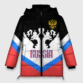 Женская зимняя куртка 3D с принтом HOCKEY RUSSIA в Новосибирске, верх — 100% полиэстер; подкладка — 100% полиэстер; утеплитель — 100% полиэстер | длина ниже бедра, силуэт Оверсайз. Есть воротник-стойка, отстегивающийся капюшон и ветрозащитная планка. 

Боковые карманы с листочкой на кнопках и внутренний карман на молнии | hockey | russia | sport | герб | надписи | россия | сборная хоккея | символика | спорт | спортсмен | триколор | форма | хоккей | чемпионат | я русский