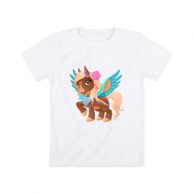 Детская футболка хлопок с принтом Принцесса единорог в Новосибирске, 100% хлопок | круглый вырез горловины, полуприлегающий силуэт, длина до линии бедер | pony | грива | девочка | единорог | конь | копыта | красивая | лошадка | лошадь | милая | пони | природа закат | радуга