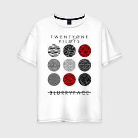 Женская футболка хлопок Oversize с принтом TWENTY ONE PILOTS (TOP) в Новосибирске, 100% хлопок | свободный крой, круглый ворот, спущенный рукав, длина до линии бедер
 | 21 pilots | 21p | bandito | blurryface | chlorine | joshua | music | ned | rock | top | trench | twenty one pilots | tyler | бандито | группа | музыка | нэд | рок | тренч