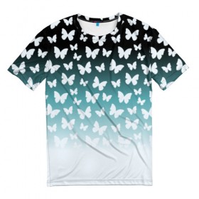 Мужская футболка 3D с принтом Бабочки в Новосибирске, 100% полиэфир | прямой крой, круглый вырез горловины, длина до линии бедер | бабочки | градиент | крылышки | мотылёк | порхают