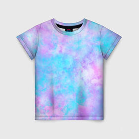 Детская футболка 3D с принтом Мрамор Tie Dye в Новосибирске, 100% гипоаллергенный полиэфир | прямой крой, круглый вырез горловины, длина до линии бедер, чуть спущенное плечо, ткань немного тянется | tie dye | летняя футболка | розовый | синий | тай дай | фиолетовый | яркая футболка