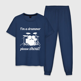 Мужская пижама хлопок с принтом Я барабанщик, так что кричите! в Новосибирске, 100% хлопок | брюки и футболка прямого кроя, без карманов, на брюках мягкая резинка на поясе и по низу штанин
 | Тематика изображения на принте: drum | drummer | барабан | барабанщик | барабаны