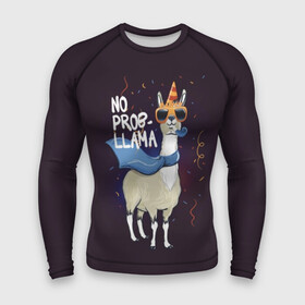 Мужской рашгард 3D с принтом No prob llama в Новосибирске,  |  | Тематика изображения на принте: лама
lama
вечеринка
тусовка
party
нет проблем