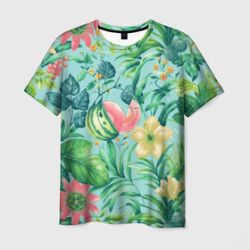 Мужская футболка 3D с принтом Тропики в Новосибирске, 100% полиэфир | прямой крой, круглый вырез горловины, длина до линии бедер | 2019 | 2020 | в отпуск | весна | гаваи | гавайи | гавайская | для отпуска | лето | листья | море | настроение | осень | отдых | отпуск | пальма | пальмы | пляж | пляжная | путешественник